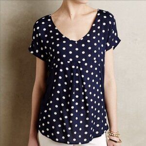 PORRIDGE (Anthropologie) flowy patchwork navy and white polka dot top